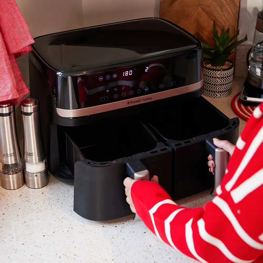 Airfryer Satisfry Dual Basket Air Fry -kierotilmakypsennin, Musta, 2x4.5l