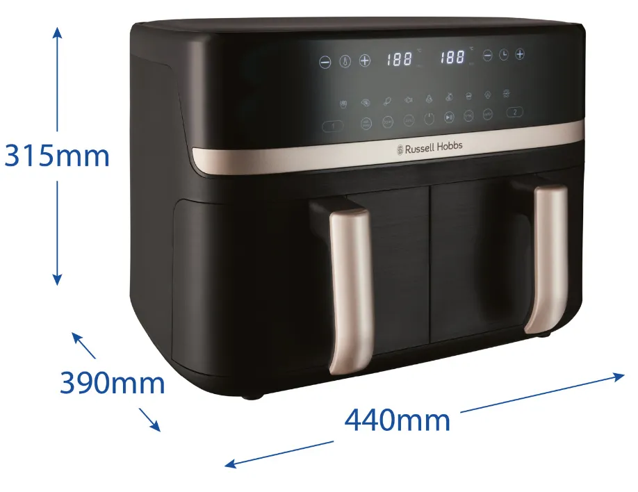 Airfryer Satisfry Dual Basket Air Fry -kierotilmakypsennin, Musta, 2x4.5l
