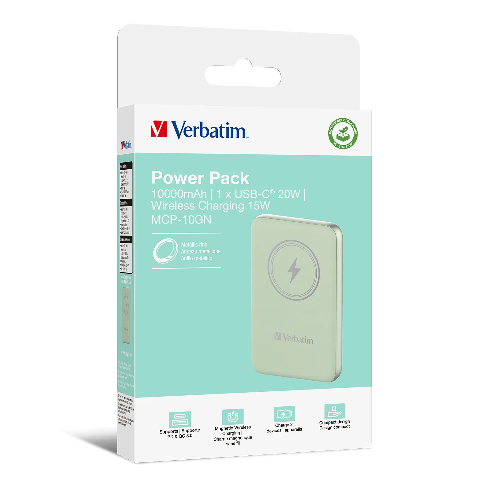 Verbatim Charge n Go Magnetic Wireless -varavirtal&auml;hde, 10000 mAh, Vihre&auml;