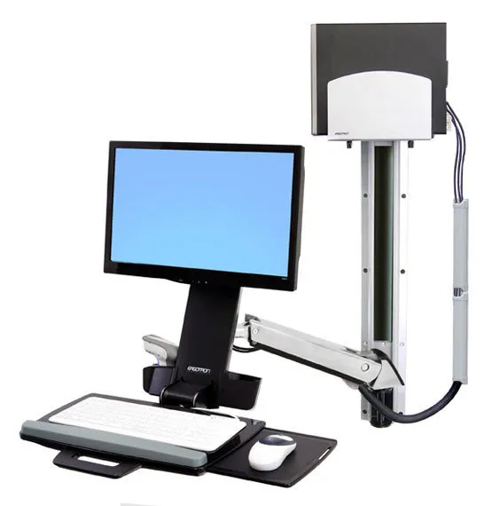 ERGOTRON StyleView Sit-Stand Combo System with medium Silver CPU Holder up to 24inch LDC screen