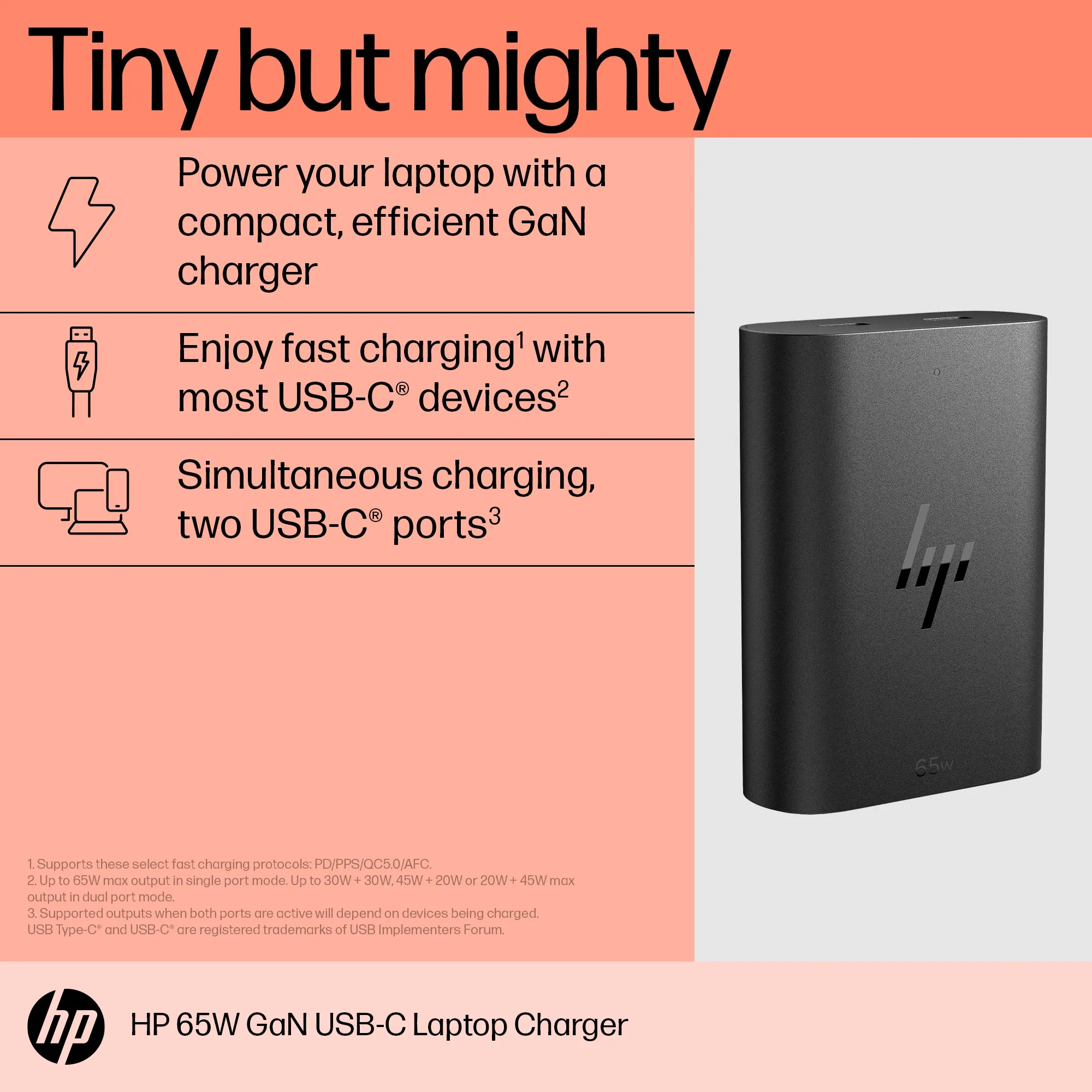 HP USB-C 65W GaN Laptop Charger EMEA