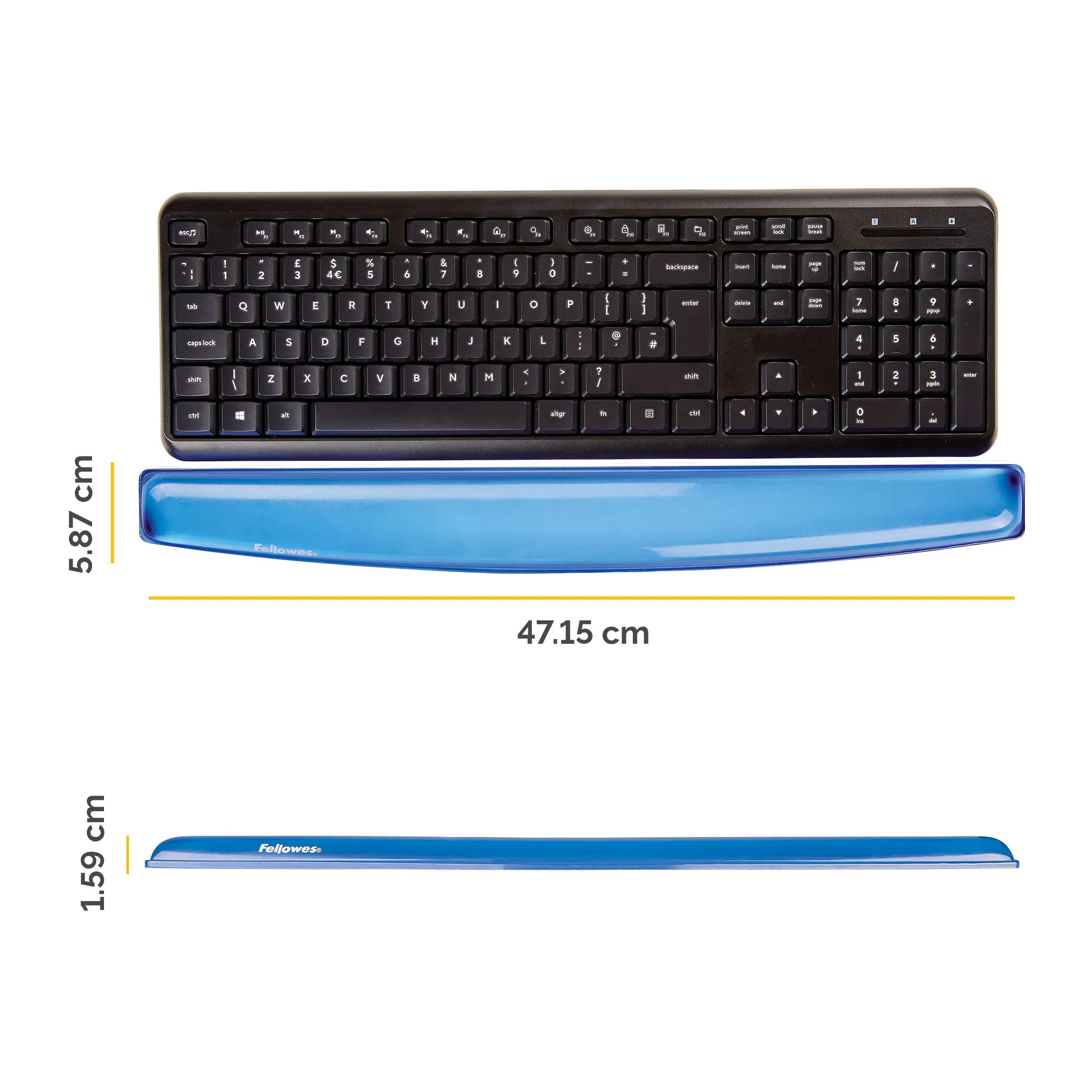 FELLOWES CRYSTAL KEYBOARD WRIST REST BLUE