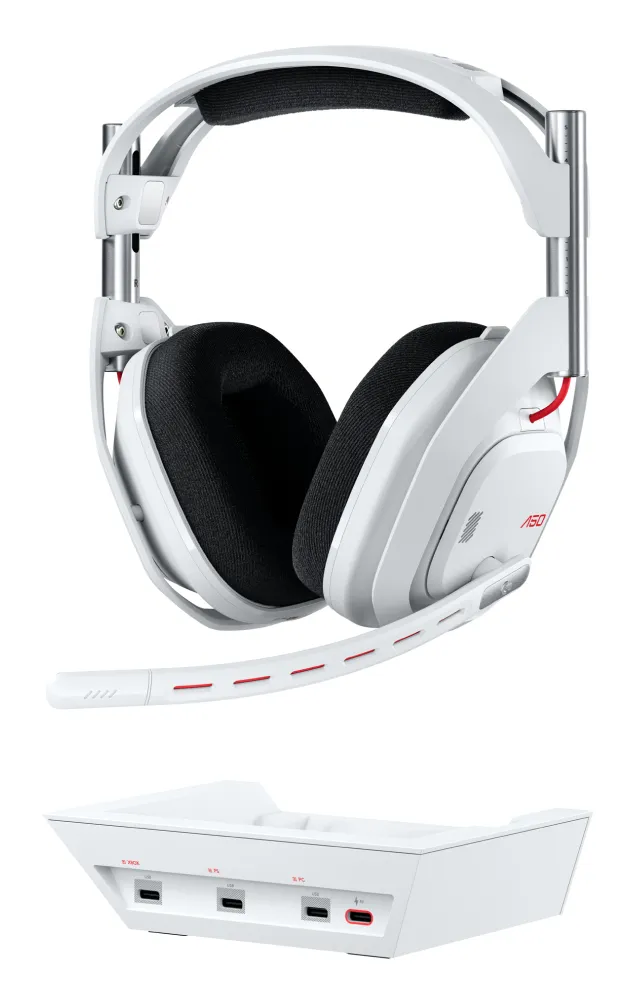 ASTRO A50 Gen 5 tr&aring;dl&ouml;s gaming headset + laddst&auml;llning, vit
