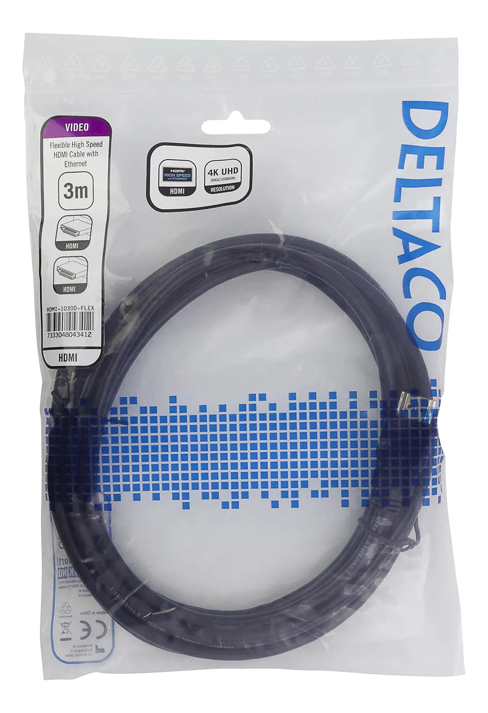 Deltaco  HDMI – HDMI 2.0 -kaapeli, 3 m, Musta