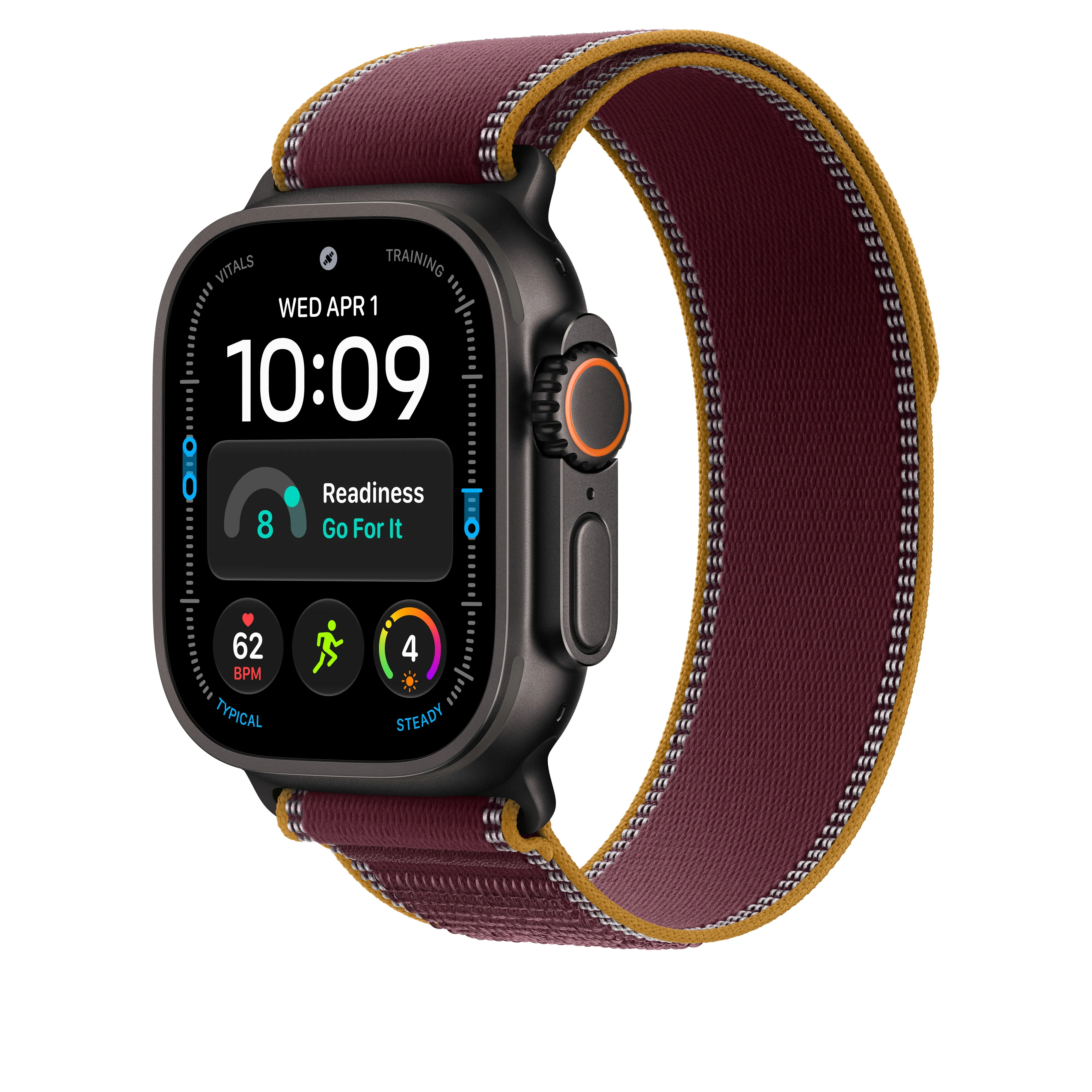 Apple Watch 49 mm Trail Loop, Burgundy, M/L, Black Titanium Finish