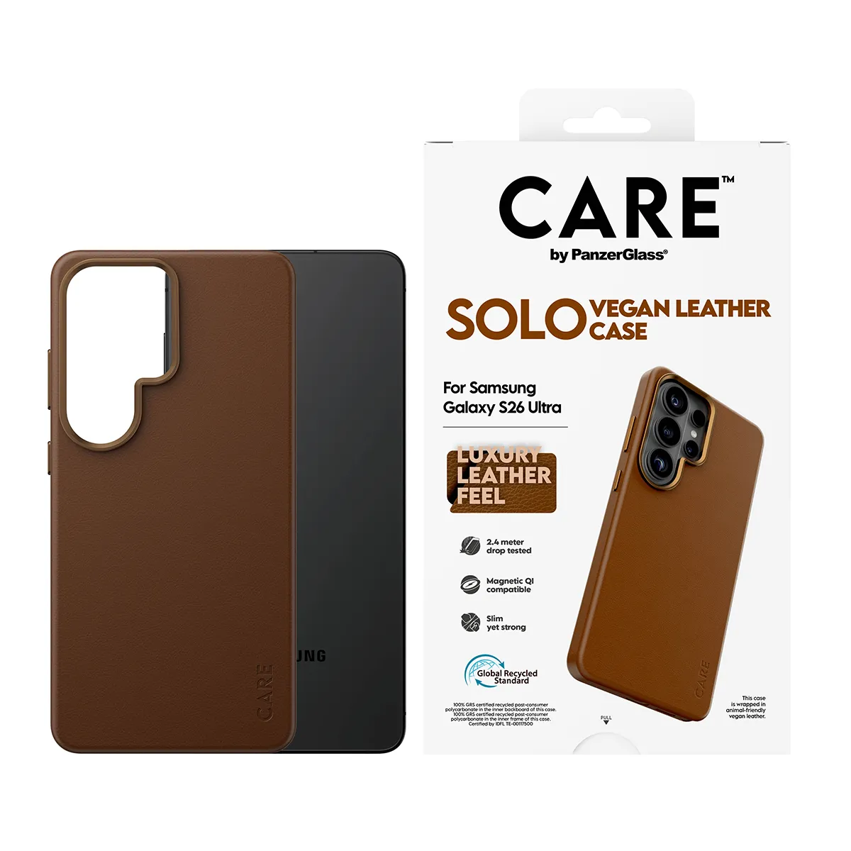 PanzerGlass CARE Solo, Galaxy S26 Ultra -lompakkokotelo, ruskea