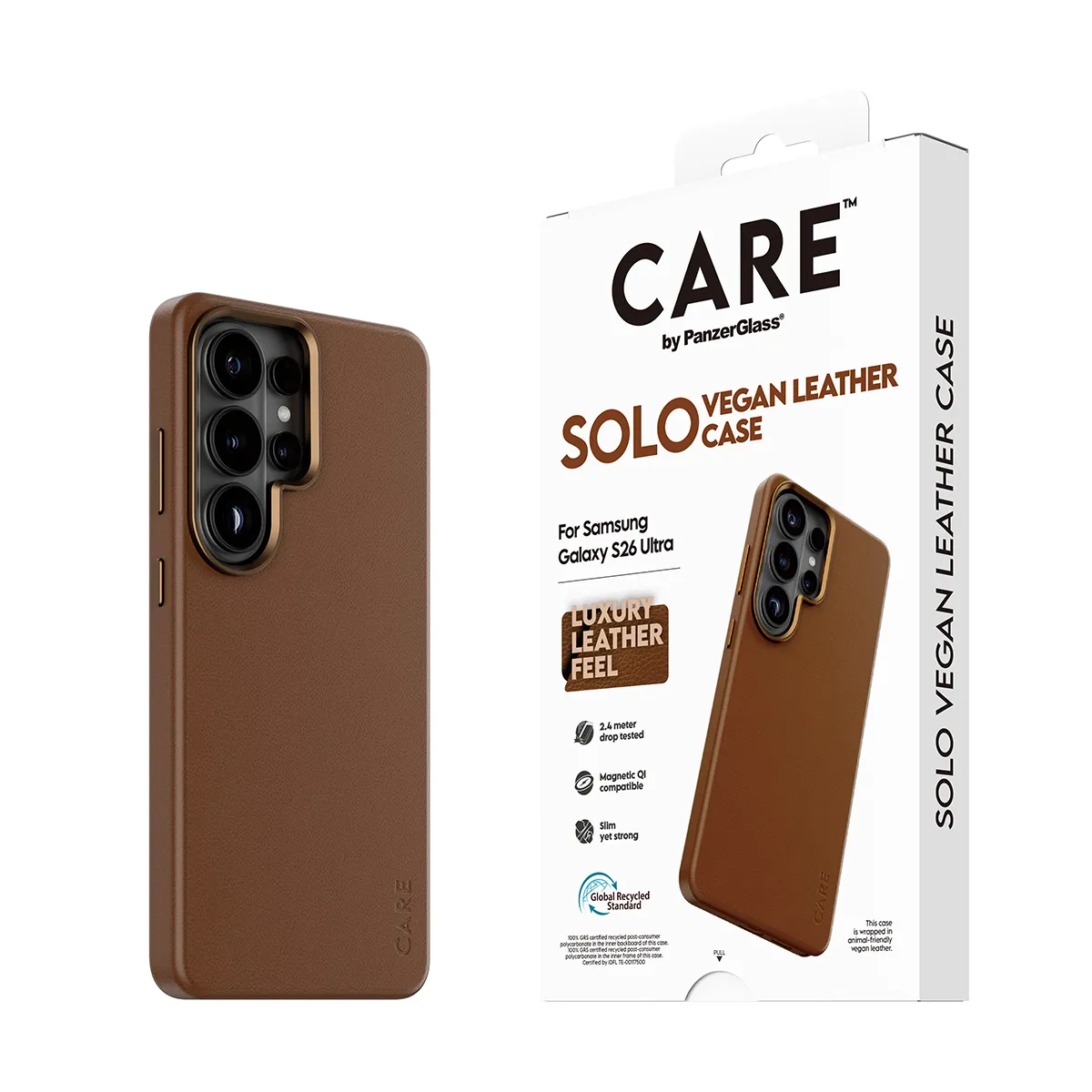 PanzerGlass CARE Solo, Galaxy S26 Ultra -lompakkokotelo, ruskea