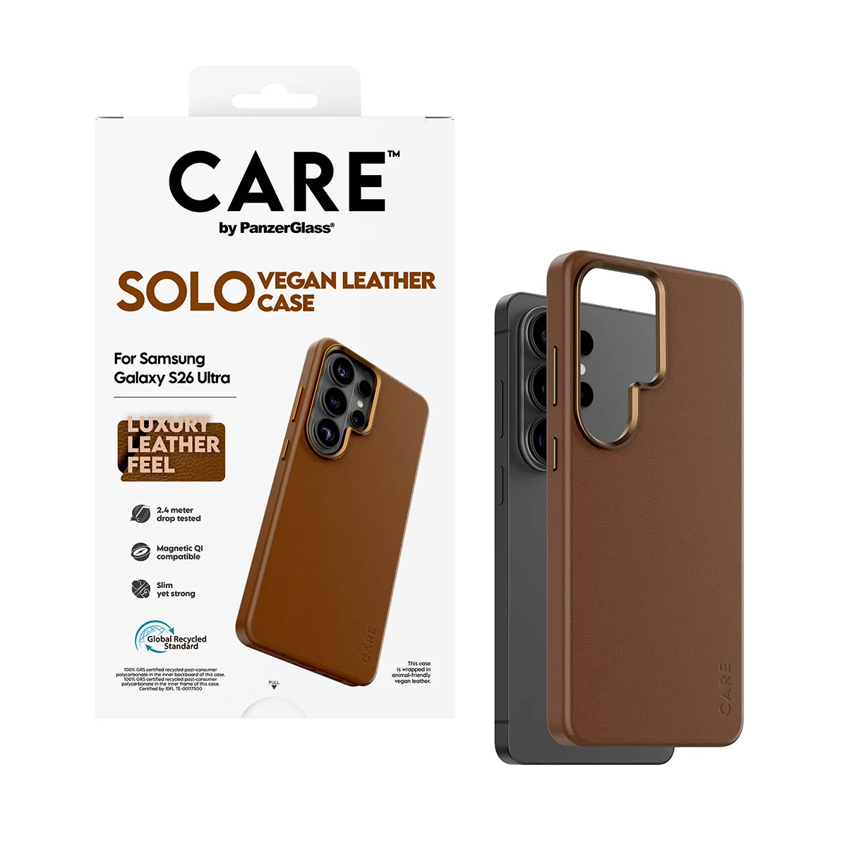 PanzerGlass CARE Solo, Galaxy S26 Ultra -lompakkokotelo, ruskea