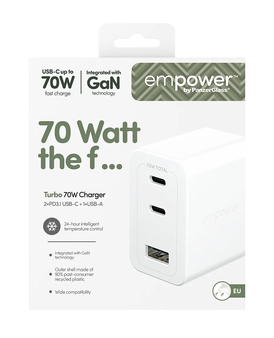 PANZERGLASS empower Turbo 70W - Str&ouml;madapter, vit