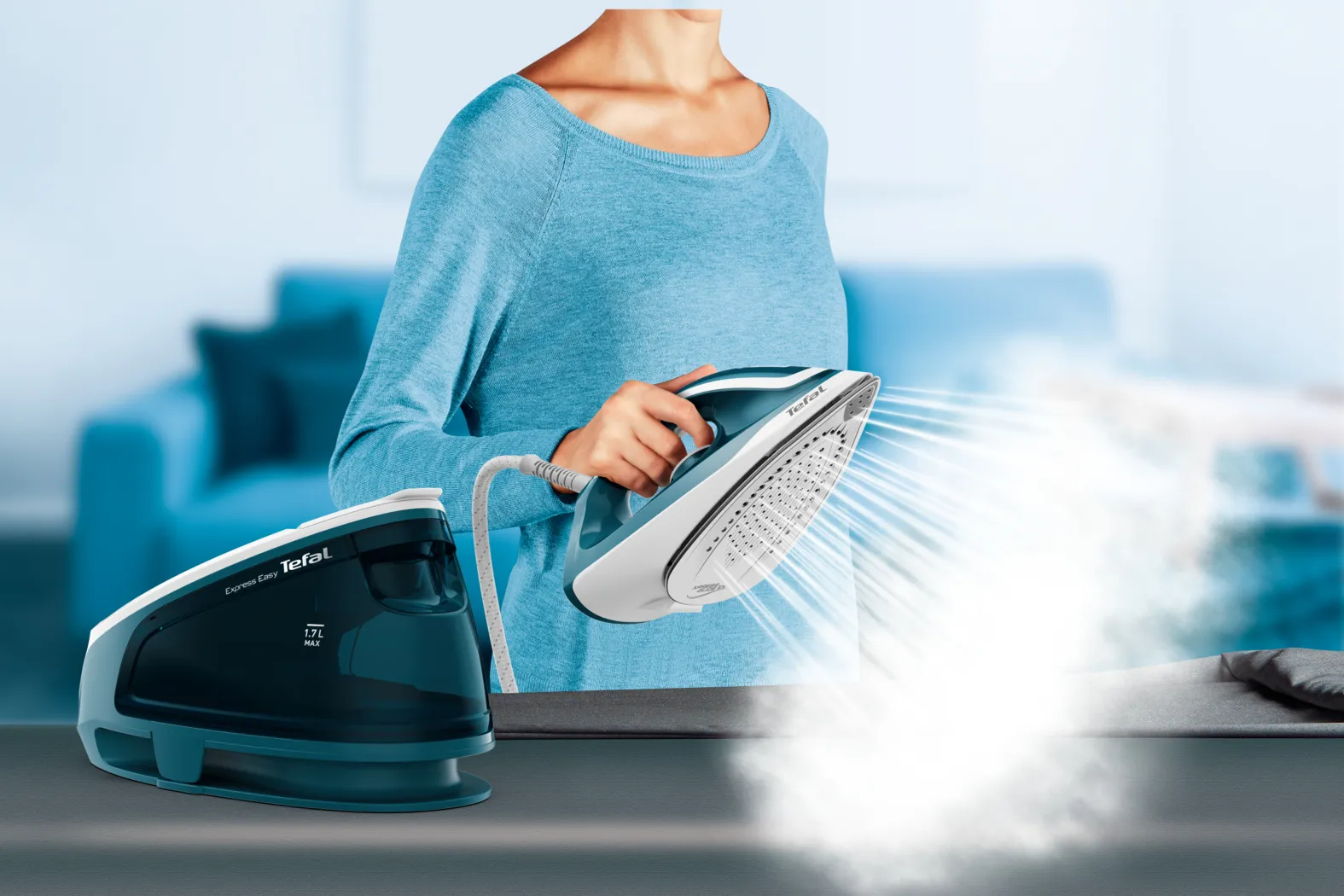 Tefal Express Easy SV6131E0 Dampstrygejern 2200W Blå Hvid