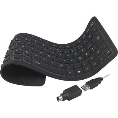 DELTACO minitangentbord USB &amp; PS/2, vikbar silikon, svart