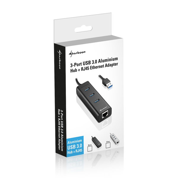 Sharkoon 3-PORT USB 3.0 ALU +RJ45 SILVER