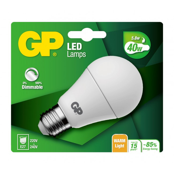 GP LED CLASSIC DIM LED, 5,8W, E27