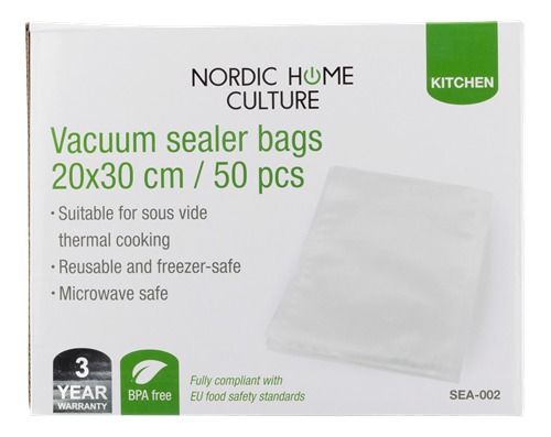 Nordic Home Culture 50 kpl pakkaus, 20 x 30 cm -vakuumipussi, valkoinen