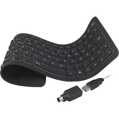 DELTACO minitangentbord USB &amp; PS/2, vikbar silikon, svart
