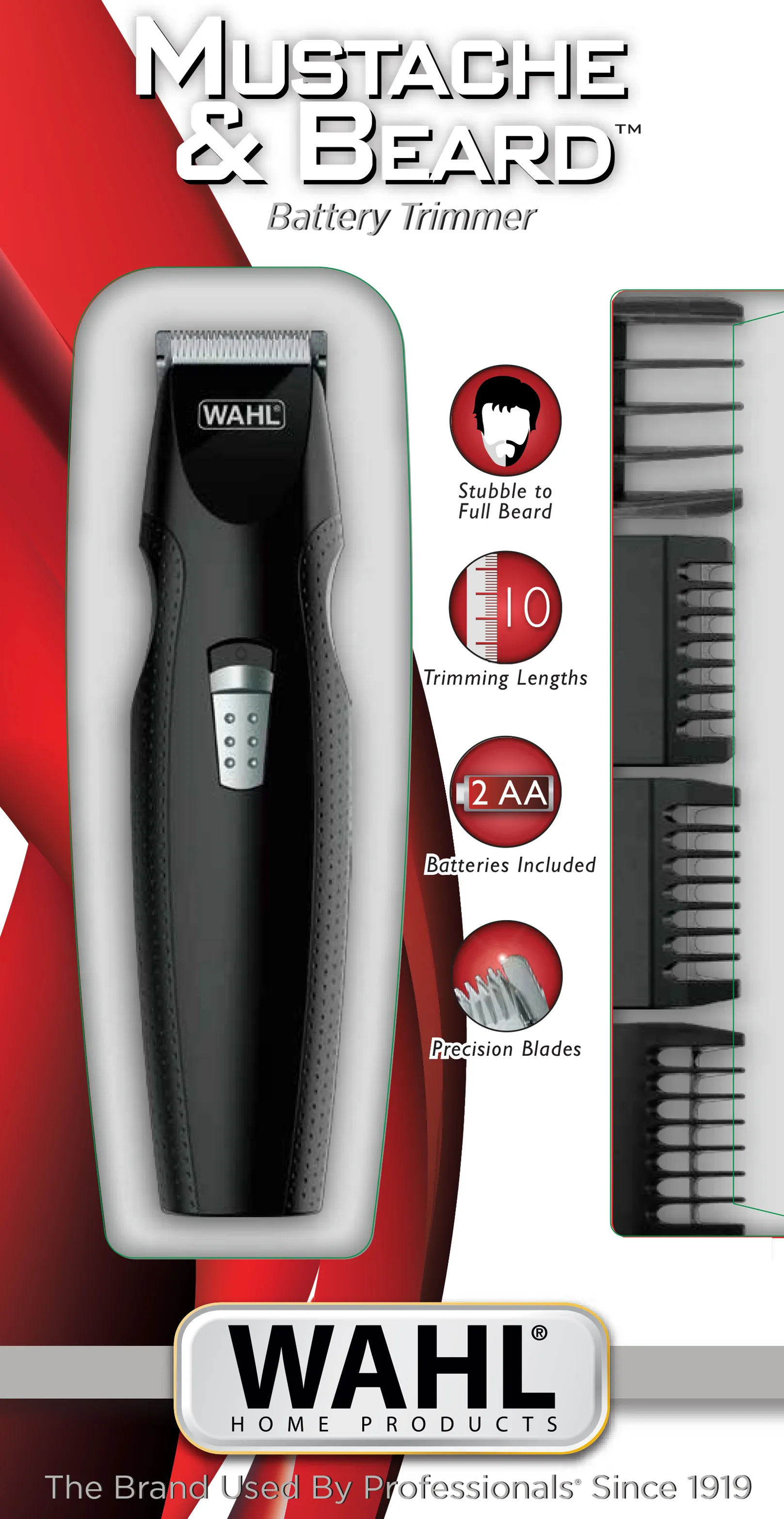 WAHL Mustache & Beard 05606-508, Cordless Beard Trimmer, Silver