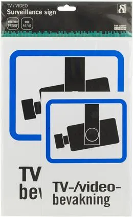 DELTACO Muovikilpi "TV/Videobevakning", 1xA4 ja 1xA5 pakkauksessa,