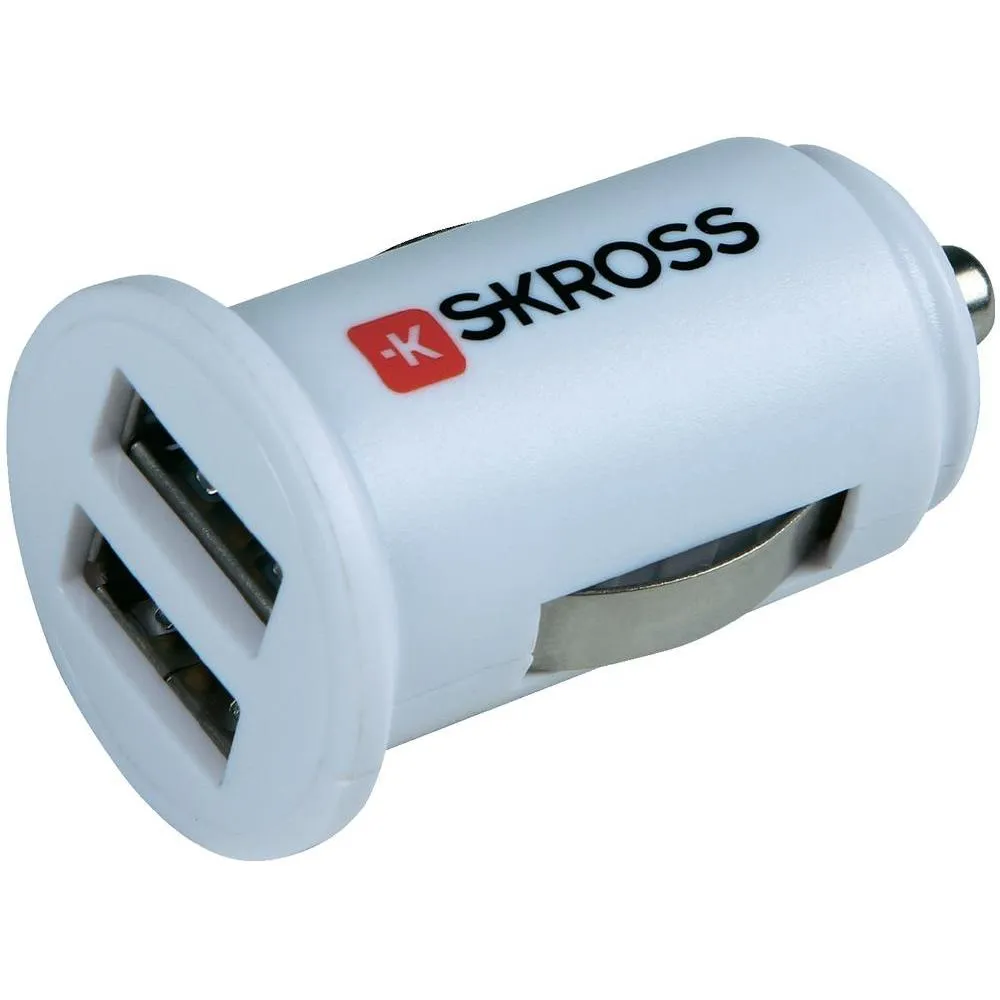 SKROSS Midget Dual USB-autolaturi, 12V -&gt; 5V USB, 2xUSB, valkoinen