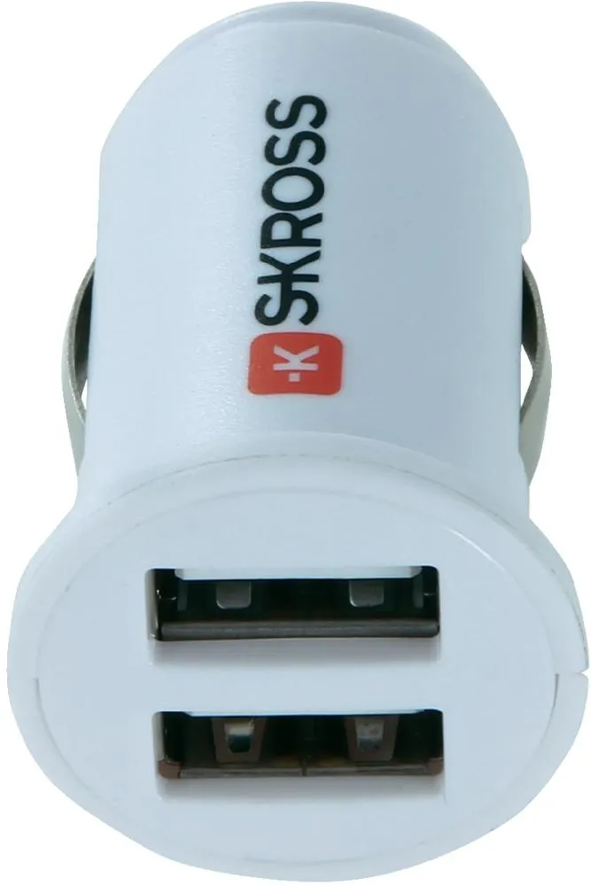 SKROSS Midget Dual USB-autolaturi, 12V -&gt; 5V USB, 2xUSB, valkoinen