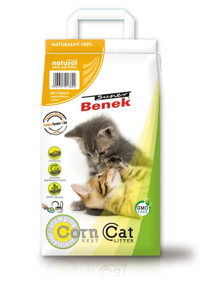 Super Benek Corn Clumping Cat Litter, Flushable, Biodegradable, 25L