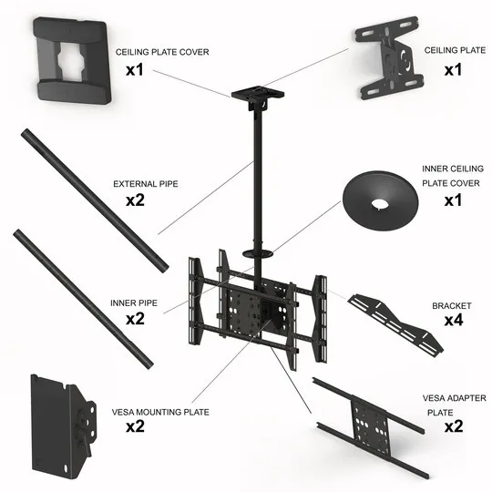 Multibrackets M Public Ceilingmount Large Back to Back - Ceiling mount tuotteelle 2 LCD-n&auml;ytt&ouml;&auml; - ter&auml;s - musta -n&auml;yt&ouml;n koko: 55"-70"