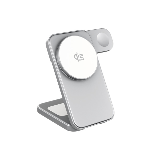Spello ForceBase SF50b | Qi2 25W | 3in1 Wireless Charging Stand | Silver | Foldable  &  Compact Design