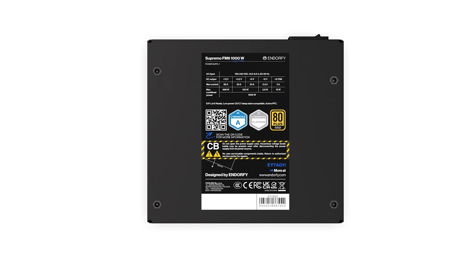 Endorfy Supremo FM6 1000W -virtal&auml;hde, 80 Plus Gold