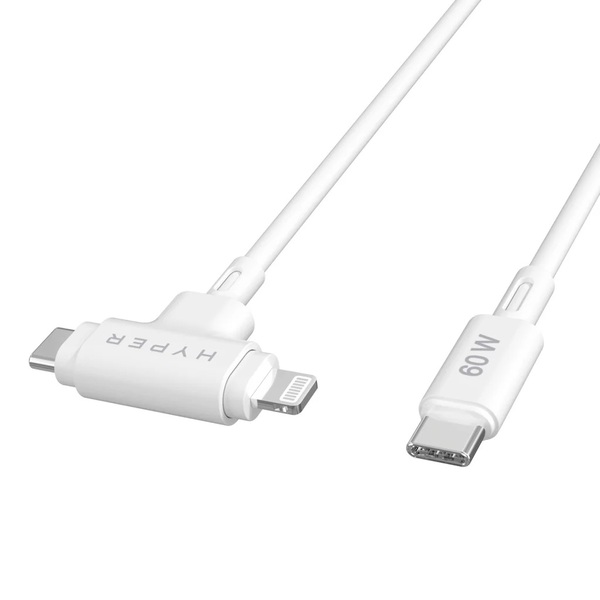 Hyper HyperJuice Silicone USB-C - USB-C ja Lightning Hybrid 60W -kaapeli 1.5m