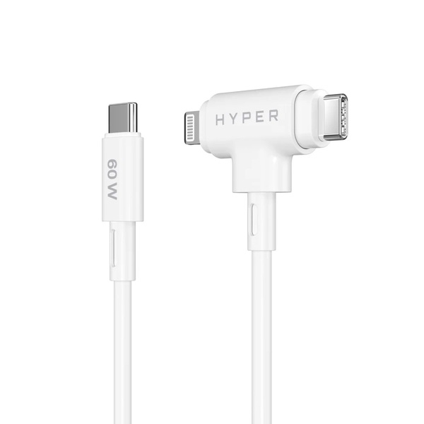 Hyper HyperJuice Silicone USB-C - USB-C ja Lightning Hybrid 60W -kaapeli 1.5m