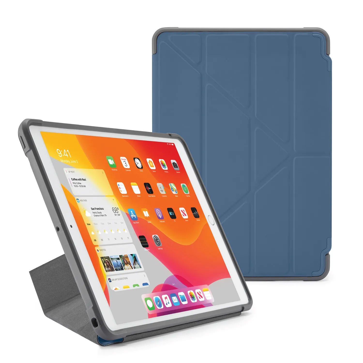 Pipetto Origami Shield, iPad 10.2" - Protective Case, Marine Blue