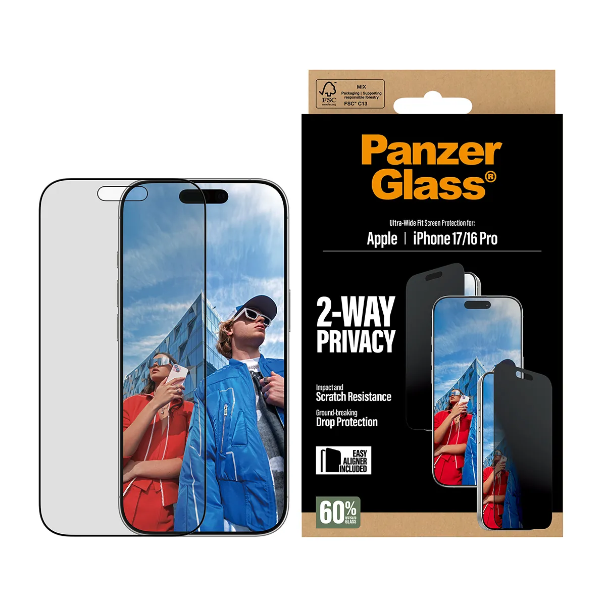 Panzerglass iPhone 17 / 16 Pro 2-Way Privacy - screen protector, Ultra Wide Fit