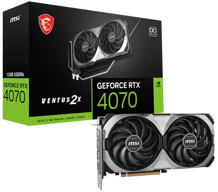 MSI GeForce RTX 4070 Ventus 2X E1 OC 12 Gt -n&auml;yt&ouml;nohjain