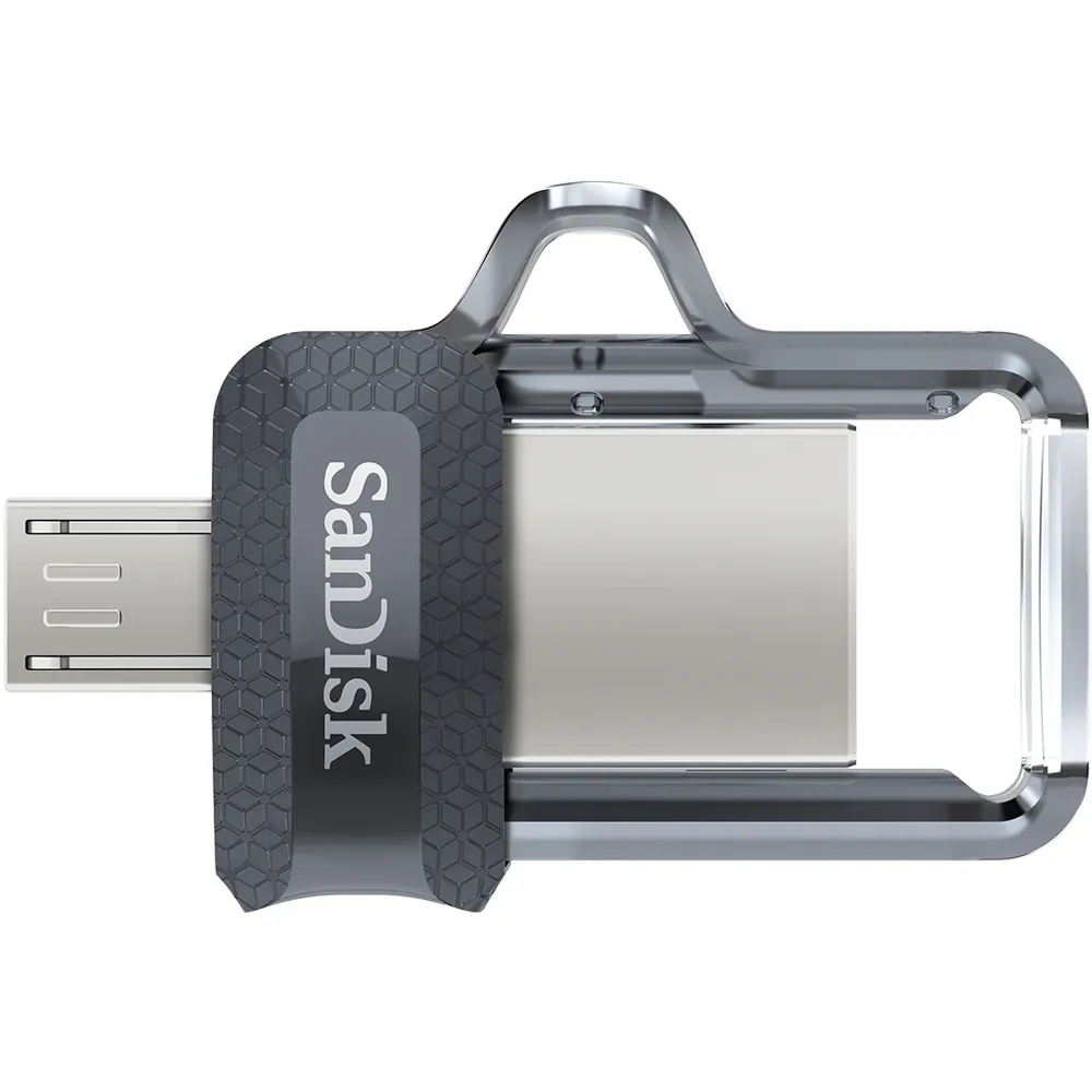 SanDisk 256 Gt Ultra Dual Drive m3.0  -muistitikku, Musta/Hopea/Läpinäkyvä