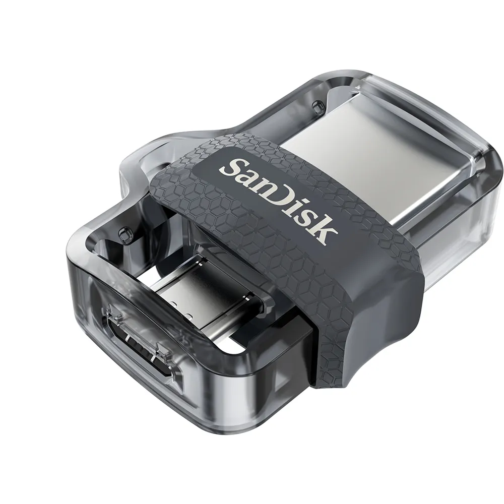 SanDisk 256 Gt Ultra Dual Drive m3.0  -muistitikku, Musta/Hopea/Läpinäkyvä