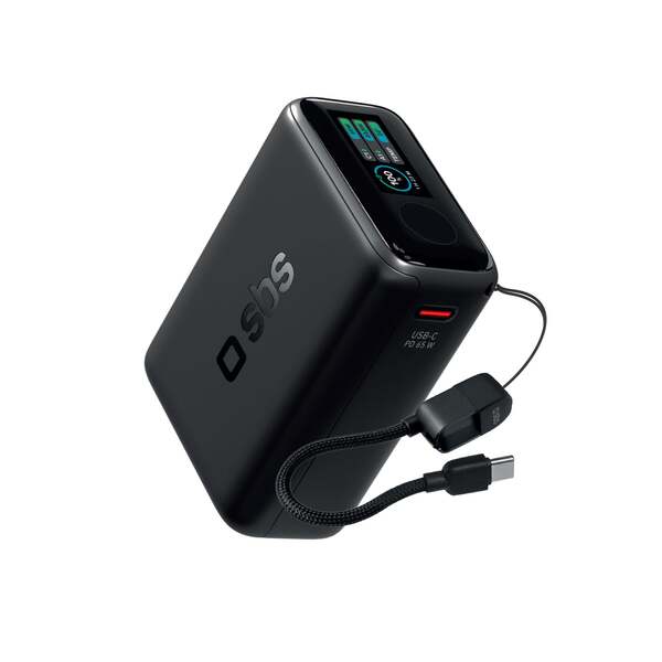 SBS 20000 mAh, 65W USB-C Power Delivery, 22.5W USB-A Adaptive Fast Charging - powerbank, Black