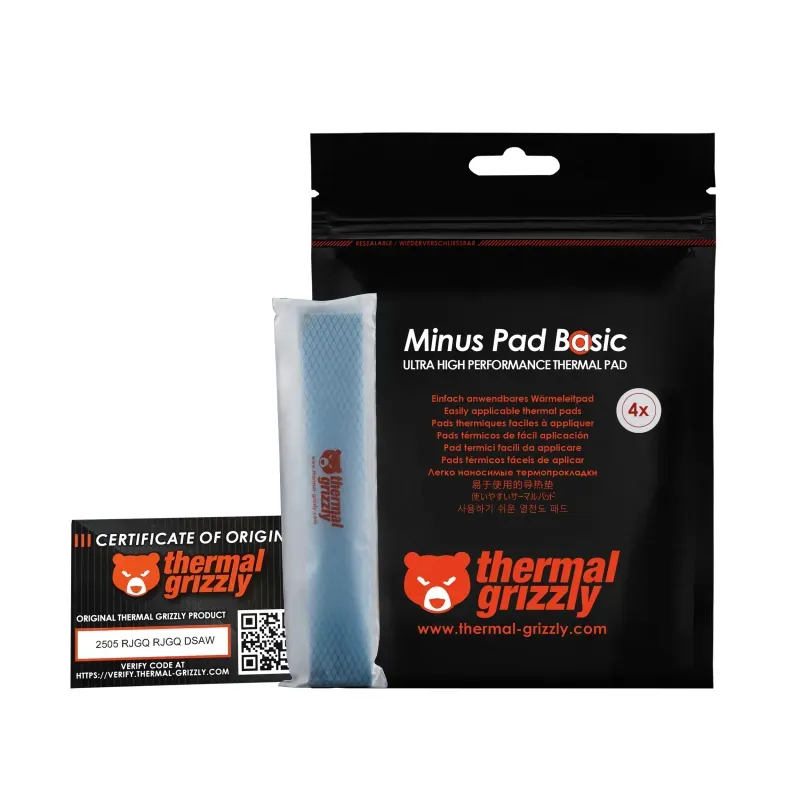 Thermal Grizzly Minus Pad Basic TG-MP-B-120-20-10-4 120x20x1.0mm 4-pack Thermal Pad, Black