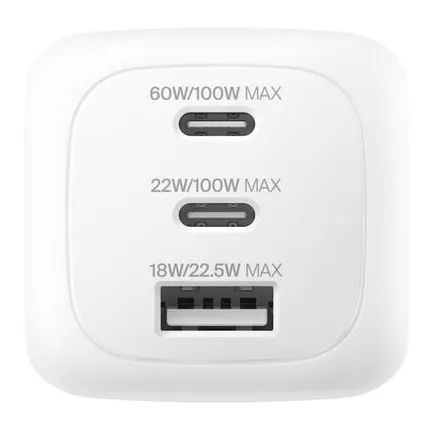 Belkin BoostCharge Pro 3-Port GaN Wall Charger 100W - Str&ouml;madapter, Vit