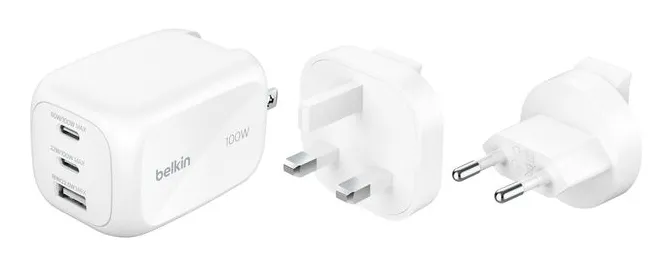 Belkin BoostCharge Pro 3-Port GaN Wall Charger 100W - Str&ouml;madapter, Vit