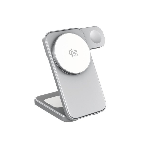 Spello ForceBase SF50b | Qi2 25W | 3in1 Wireless Charging Stand | Silver | Foldable  &amp;  Compact Design