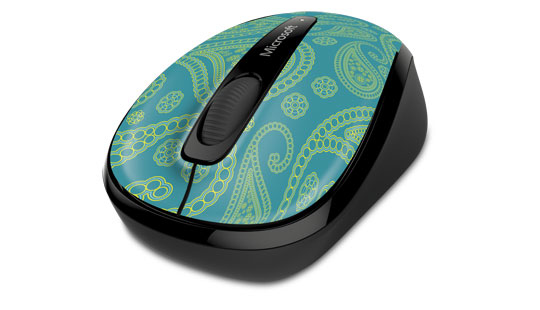 Microsoft Wireless Mobile Mouse 3500 - tr&aring;dl&ouml;s mus, Aqua Paisley