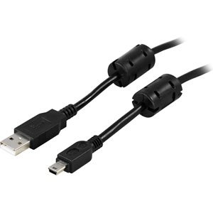 DELTACO USB 2.0 kabel Typ A Ha - Typ Mini B Ha 5m, ferritk&auml;rnor, svar