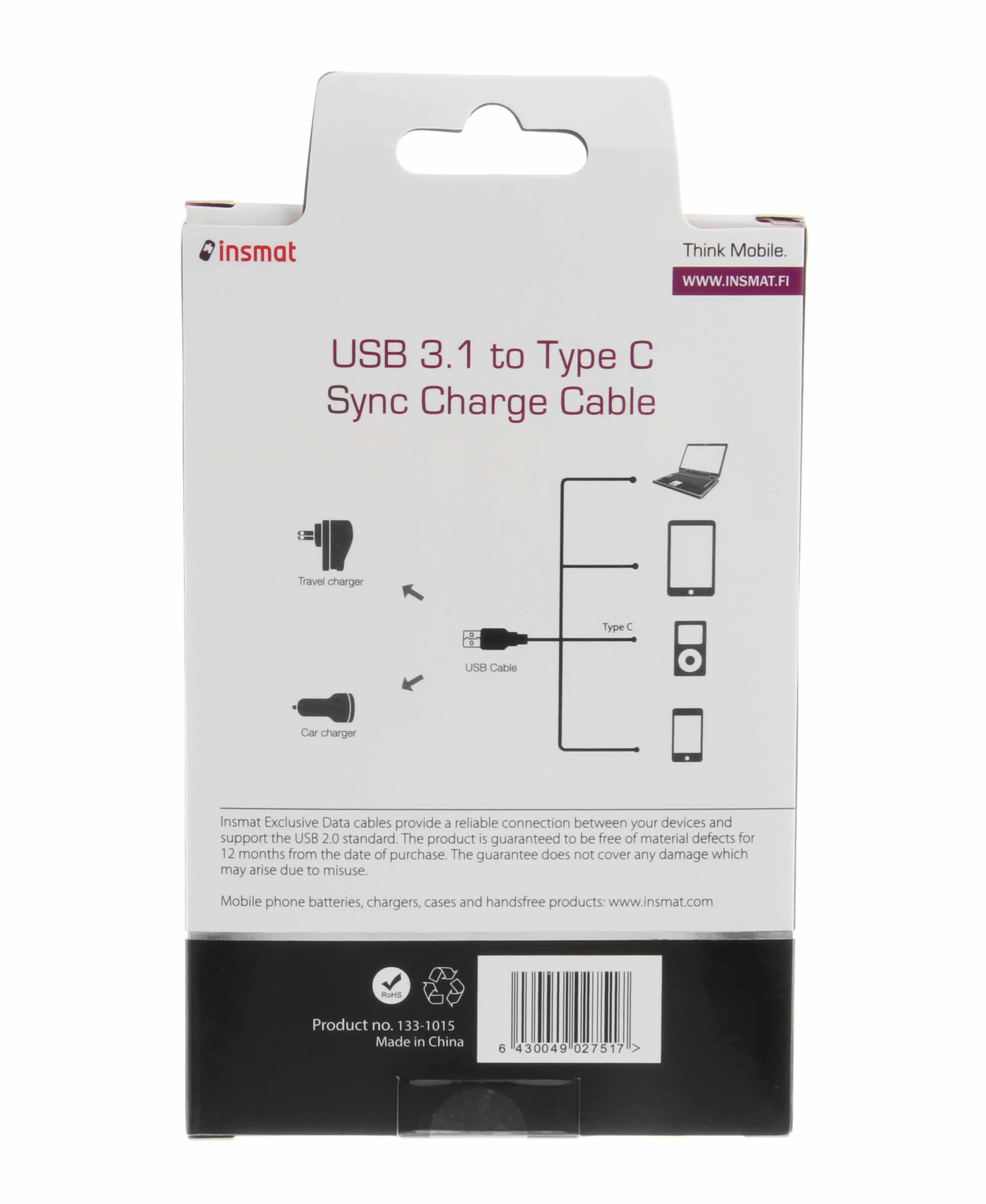 INSMAT USB 3.2 Gen 2 USB-A to USB-C cable, 1 m, Black