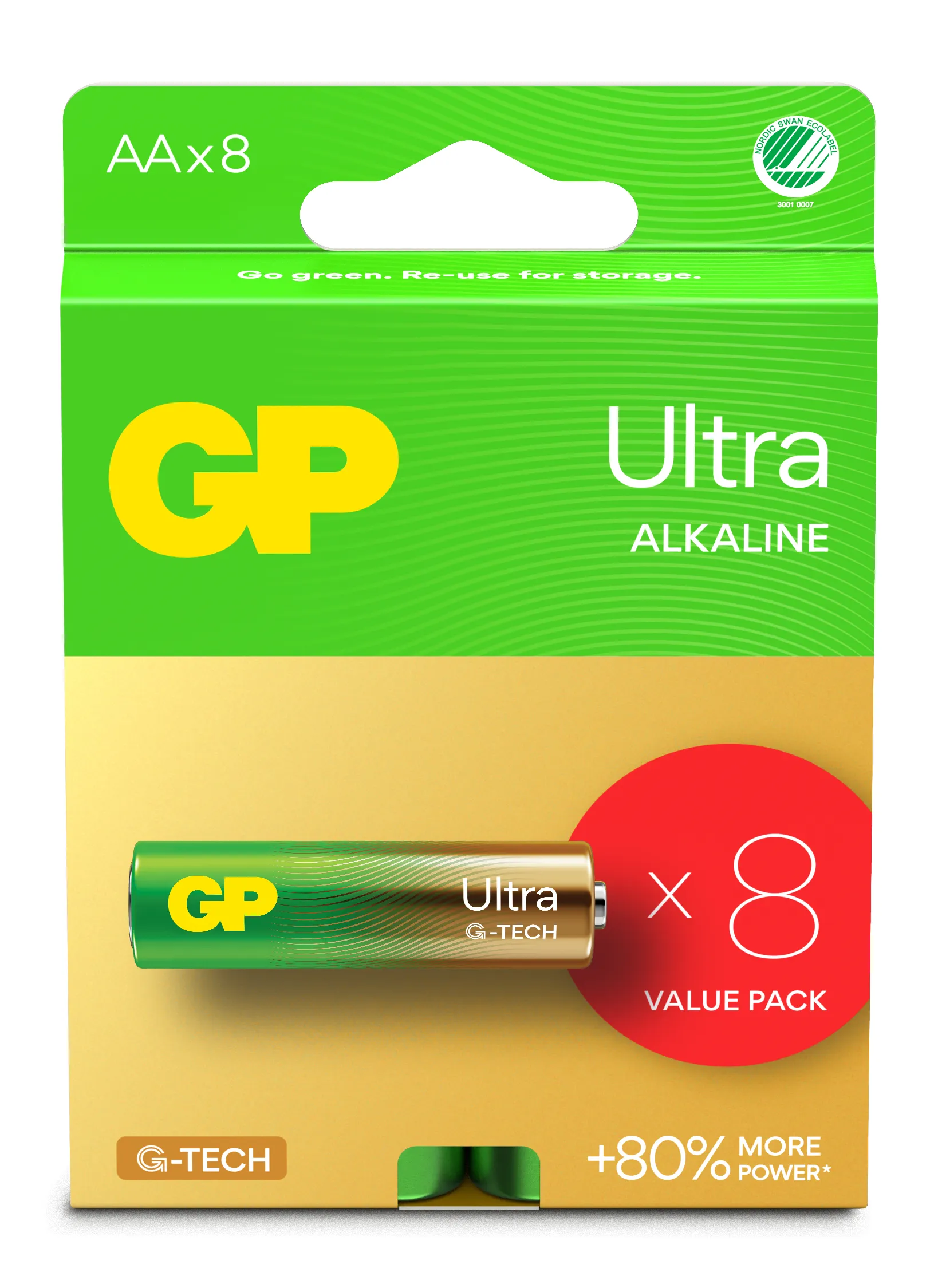 GP Ultra Alkaline Battery, Size AA, 15AU/LR6, 1.5V (8-pack)