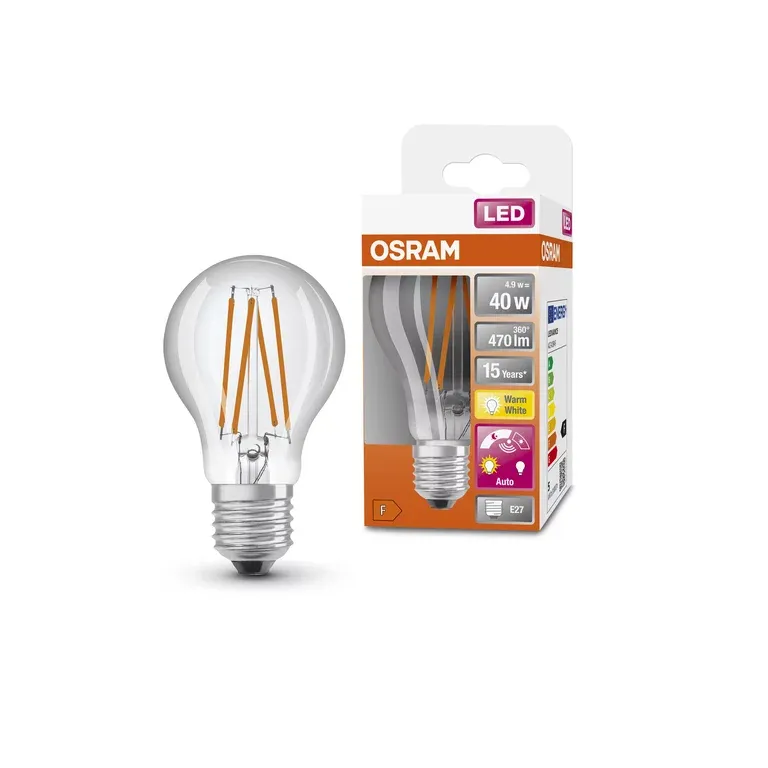 OSRAM LED Star Classic Filament Sensor Bulb A-Shape Clear 4.9 W 470 lm 2700 K E27