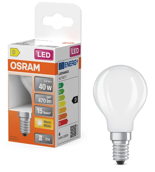 OSRAM LED Globe Frosted 470 lm, 3.4 W, 2700 Kelvin E14 P40
