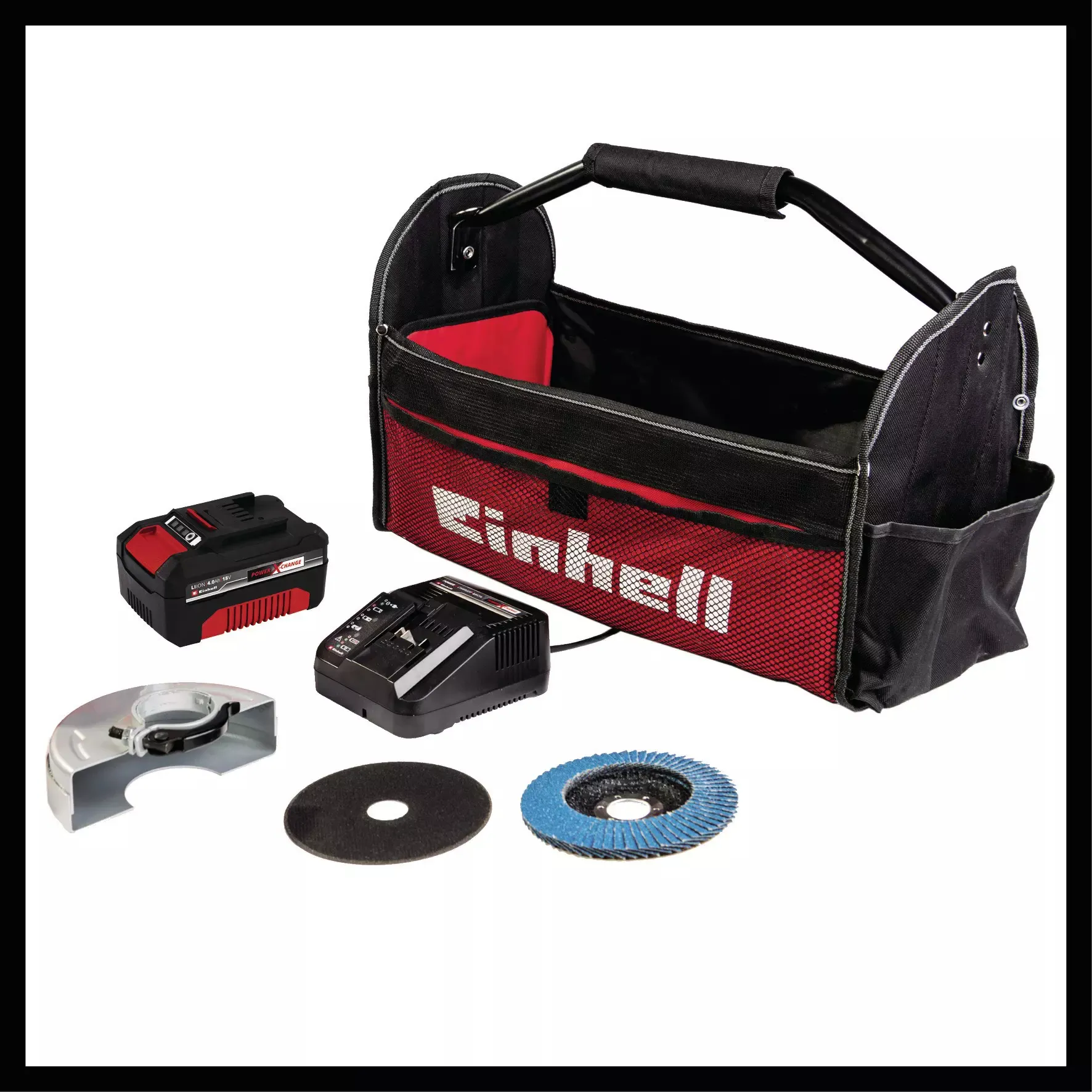 Einhell cordless angle grinder TC-AG 18/115 Li Kit, 18V (red/black, Li-Ion battery 4.0Ah)