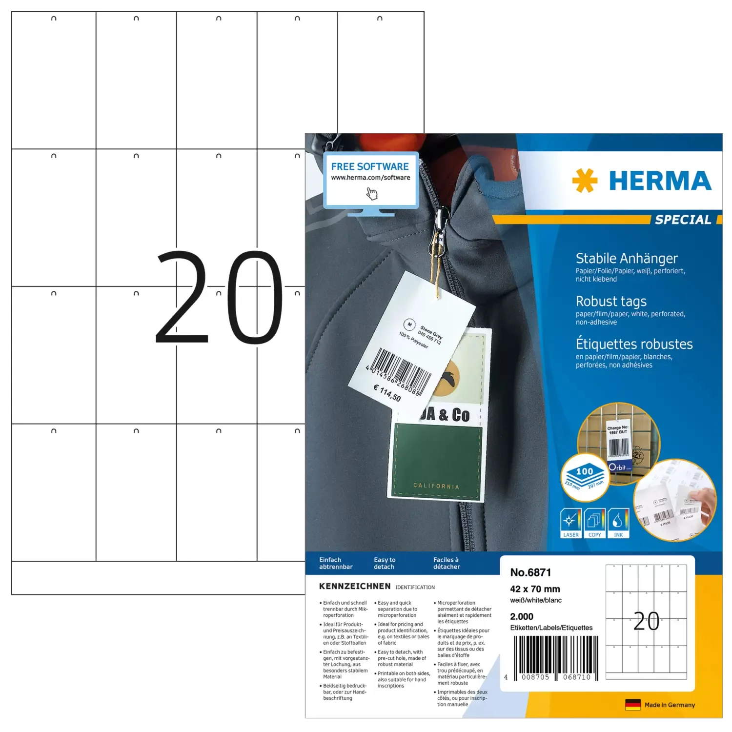 Herma label tear-resistant tags 42x70 (2000)