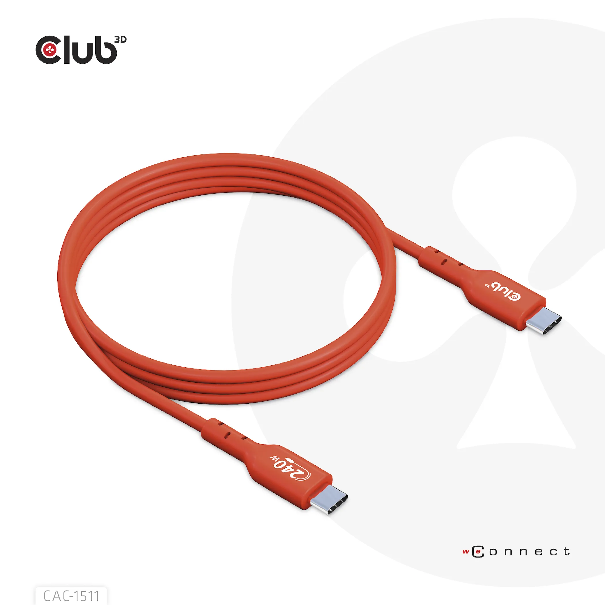 Club 3D 2.0 USB-C, 240W EPR - cable, Red, 1m