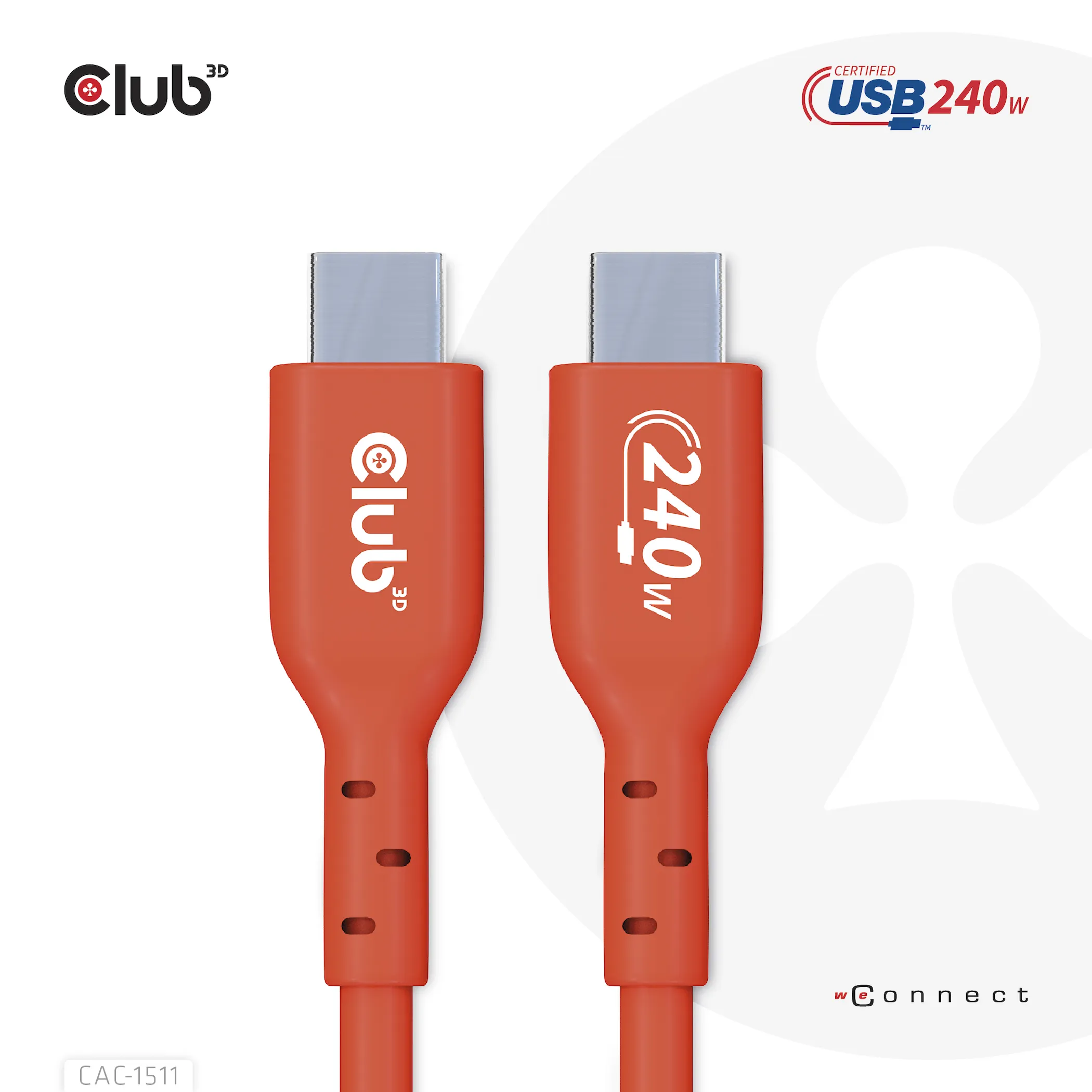 Club 3D 2.0 USB-C, 240W EPR - cable, Red, 1m