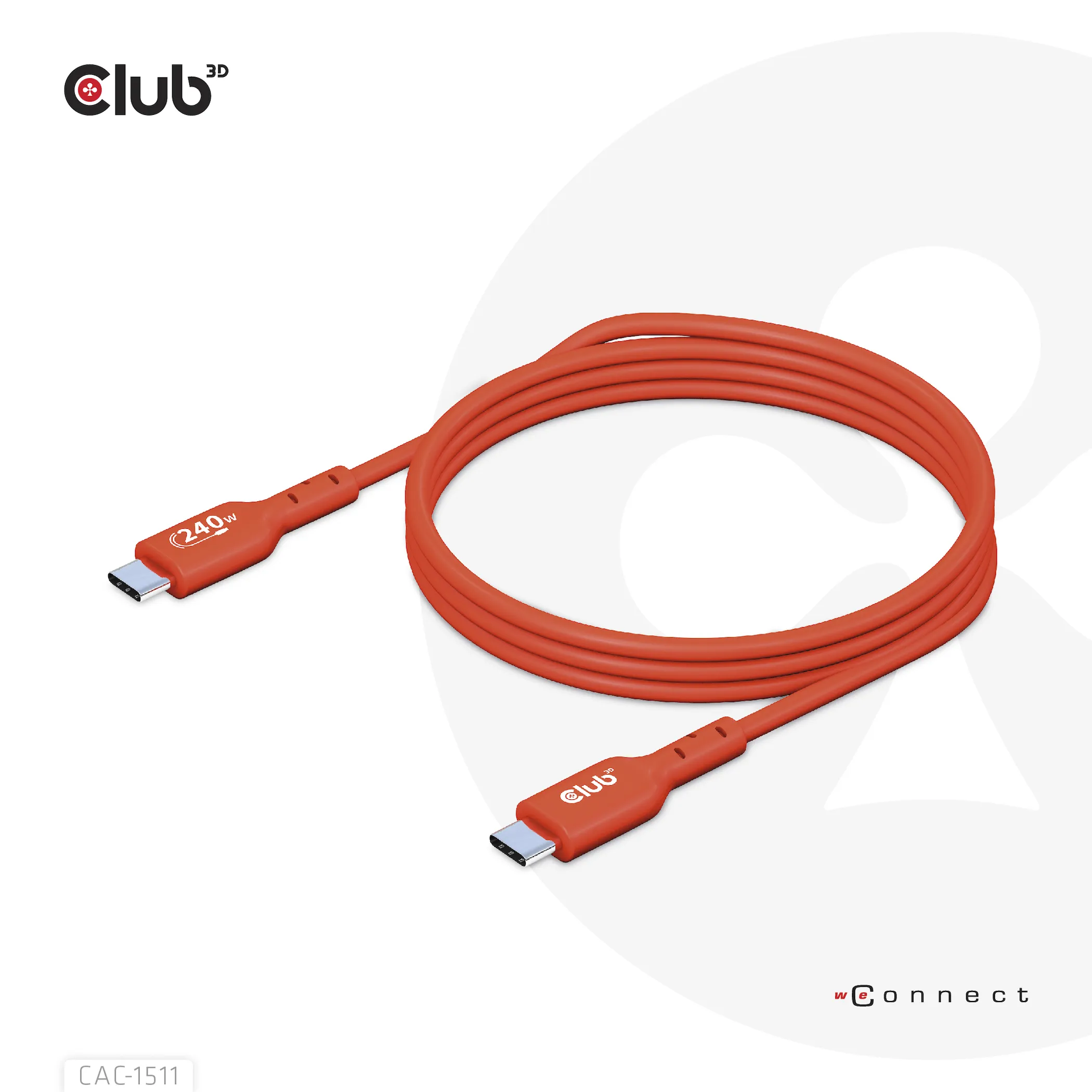 Club 3D 2.0 USB-C, 240W EPR - cable, Red, 1m